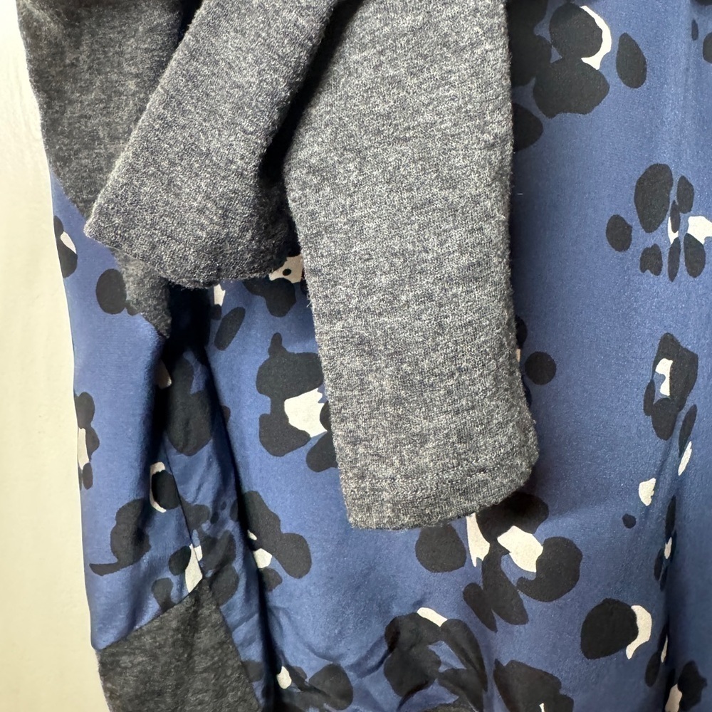 Rebecca Taylor Navy Blue Grey Leopard Animal Print Silk Wool Blend Blouse Size 2 - Picture 7 of 14